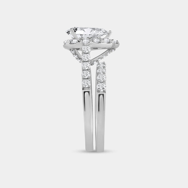 2 and 1/2 Carat Lab-Grown Diamond Pear-Shaped Halo Bridal Ring Set — GILDED New York