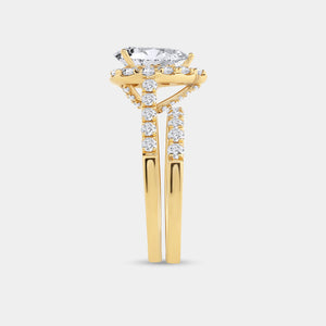 Gilded 2 and 1/2 Carat Lab-Grown Diamond Pear-Shaped Halo Bridal Ring Set