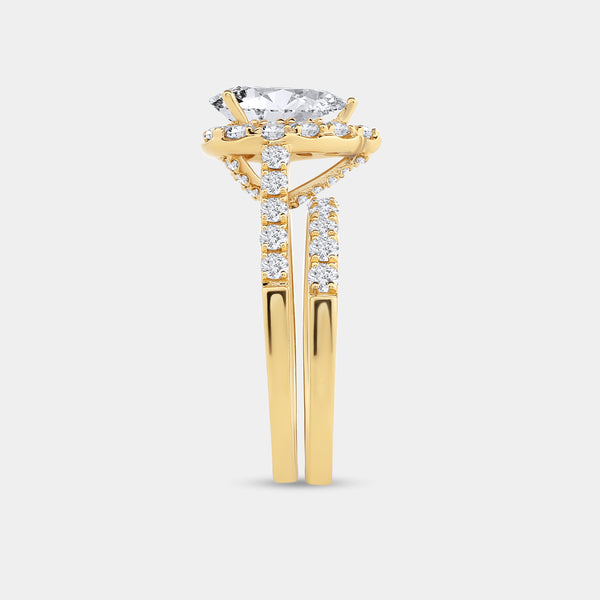 2 and 1/2 Carat Lab-Grown Diamond Pear-Shaped Halo Bridal Ring Set — GILDED New York