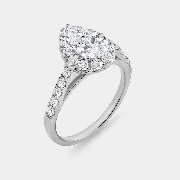 2 and 1/2 Carat Lab-Grown Diamond Pear-Shaped Halo Bridal Ring Set — GILDED New York