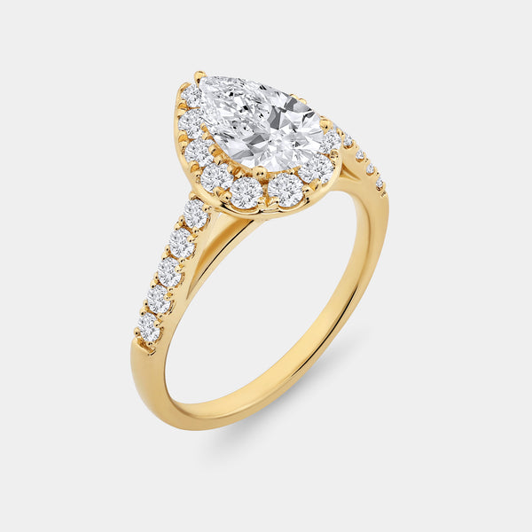 2 and 1/2 Carat Lab-Grown Diamond Pear-Shaped Halo Bridal Ring Set — GILDED New York