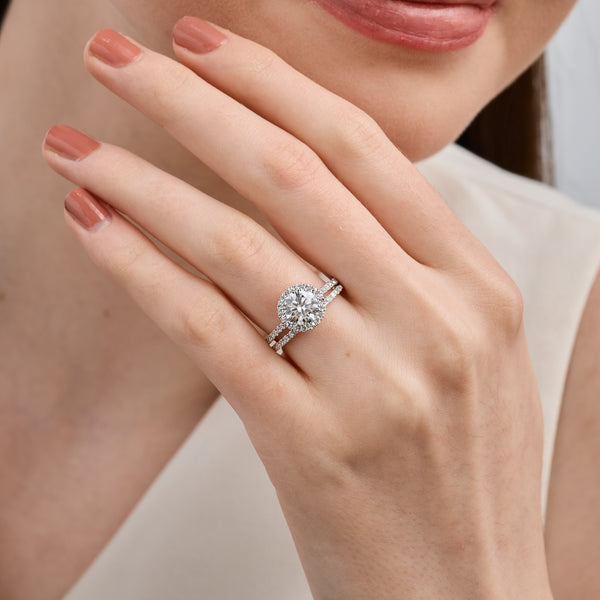2 and 1/4 Carat Lab-Grown Diamond Engagement Ring Set with a Round-Shaped Center and a Cushion Halo — GILDED New York