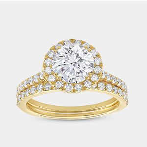 Gilded 2 and 1/4 Carat Lab-Grown Diamond Engagement Ring Set with a Round-Shaped Center and a Cushion Halo