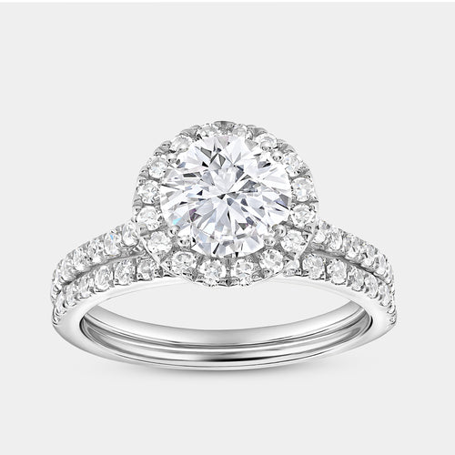 Gilded 2 and 1/4 Carat Lab-Grown Diamond Engagement Ring Set with a Round-Shaped Center and a Cushion Halo