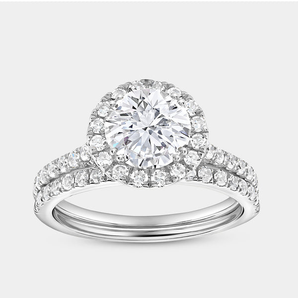 2 and 1/4 Carat Lab-Grown Diamond Engagement Ring Set with a Round-Shaped Center and a Cushion Halo — GILDED New York