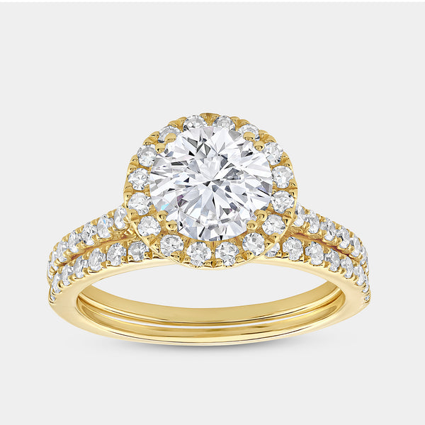 2 and 1/4 Carat Lab-Grown Diamond Engagement Ring Set with a Round-Shaped Center and a Cushion Halo — GILDED New York