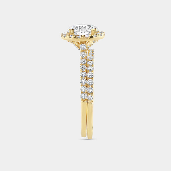 2 and 1/4 Carat Lab-Grown Diamond Engagement Ring Set with a Round-Shaped Center and a Cushion Halo — GILDED New York