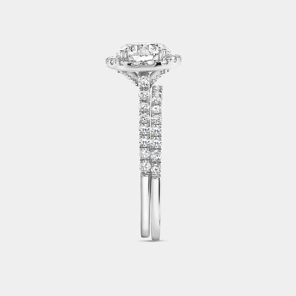 2 and 1/4 Carat Lab-Grown Diamond Engagement Ring Set with a Round-Shaped Center and a Cushion Halo — GILDED New York