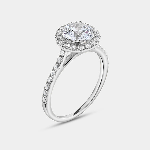 2 and 1/4 Carat Lab-Grown Diamond Engagement Ring Set with a Round-Shaped Center and a Cushion Halo — GILDED New York