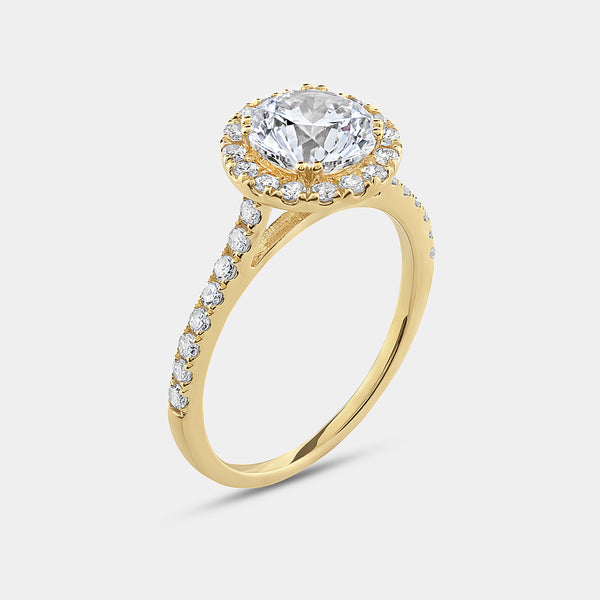 2 and 1/4 Carat Lab-Grown Diamond Engagement Ring Set with a Round-Shaped Center and a Cushion Halo — GILDED New York