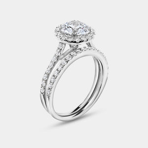 Gilded 2 and 1/4 Carat Lab-Grown Diamond Engagement Ring Set with a Round-Shaped Center and a Cushion Halo