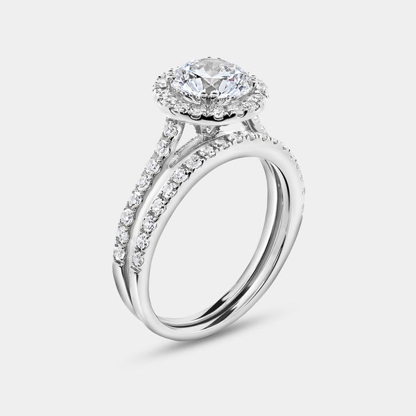 2 and 1/4 Carat Lab-Grown Diamond Engagement Ring Set with a Round-Shaped Center and a Cushion Halo — GILDED New York