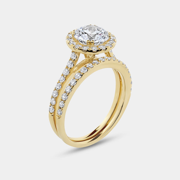 2 and 1/4 Carat Lab-Grown Diamond Engagement Ring Set with a Round-Shaped Center and a Cushion Halo — GILDED New York