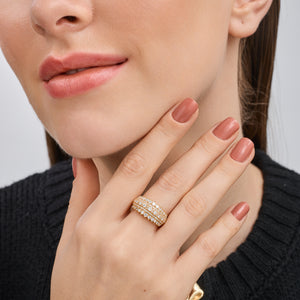 Gilded 1 Carat Lab-Grown Diamond Five-Row Boat-Shaped Pavé-Prong Combination Anniversary Band