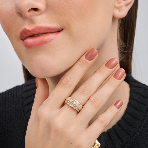 Gilded 1 Carat Lab-Grown Diamond Five-Row Boat-Shaped Pavé-Prong Combination Anniversary Band
