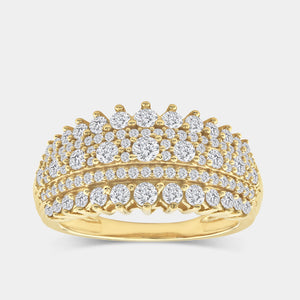 Gilded 1 Carat Lab-Grown Diamond Five-Row Boat-Shaped Pavé-Prong Combination Anniversary Band