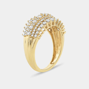 Gilded 1 Carat Lab-Grown Diamond Five-Row Boat-Shaped Pavé-Prong Combination Anniversary Band