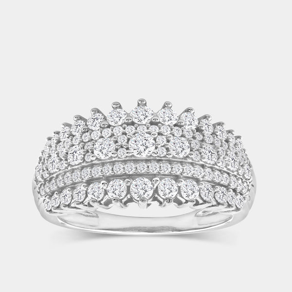 Gilded 1 Carat Lab-Grown Diamond Five-Row Boat-Shaped Pavé-Prong Combination Anniversary Band
