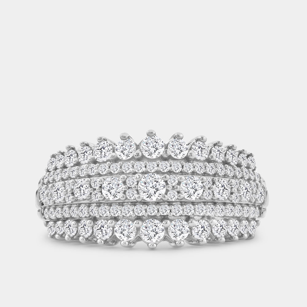 Gilded 1 Carat Lab-Grown Diamond Five-Row Boat-Shaped Pavé-Prong Combination Anniversary Band