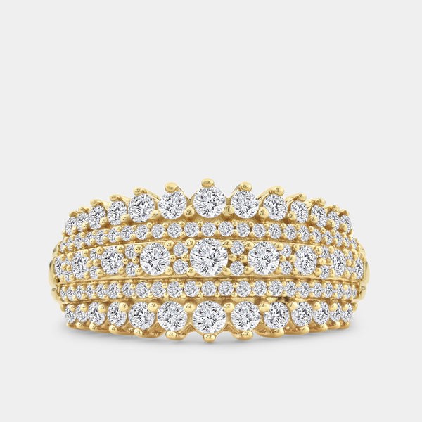 Gilded 1 Carat Lab-Grown Diamond Five-Row Boat-Shaped Pavé-Prong Combination Anniversary Band