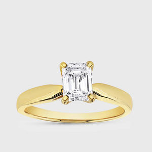 Gilded 1 Carat Lab-Grown Diamond Emerald-Cut Classic Solitaire Ring
