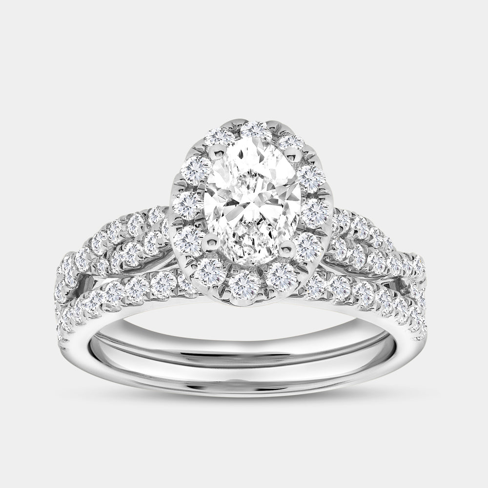 1 and 3/4 Carat Lab-Grown Diamond Oval-Shaped Halo Engagement Ring Set — GILDED New York