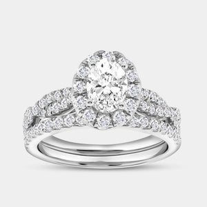 Gilded 1 and 3/4 Carat Lab-Grown Diamond Oval-Shaped Halo Engagement Ring Set