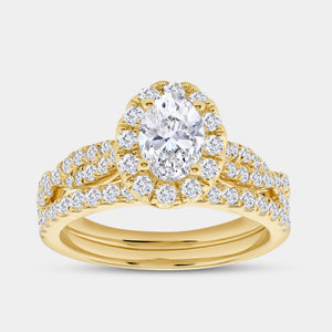 Gilded 1 and 3/4 Carat Lab-Grown Diamond Oval-Shaped Halo Engagement Ring Set
