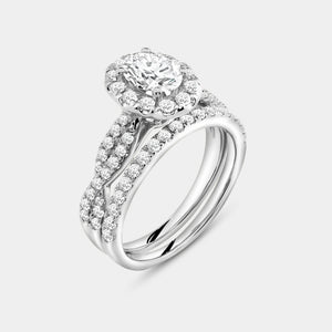 Gilded 1 and 3/4 Carat Lab-Grown Diamond Oval-Shaped Halo Engagement Ring Set