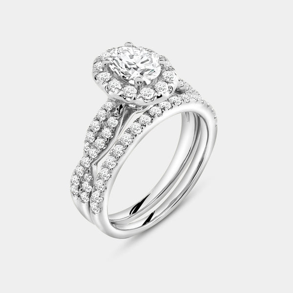 1 and 3/4 Carat Lab-Grown Diamond Oval-Shaped Halo Engagement Ring Set — GILDED New York