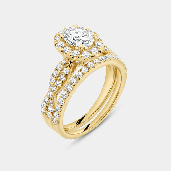 1 and 3/4 Carat Lab-Grown Diamond Oval-Shaped Halo Engagement Ring Set — GILDED New York