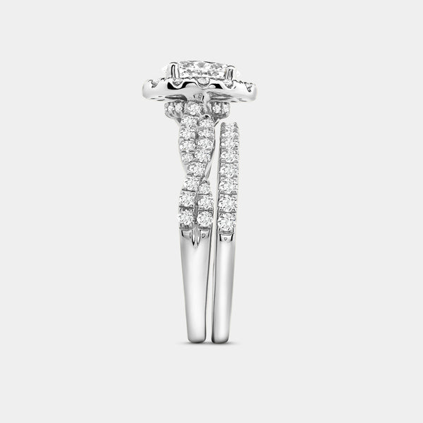 1 and 3/4 Carat Lab-Grown Diamond Oval-Shaped Halo Engagement Ring Set — GILDED New York