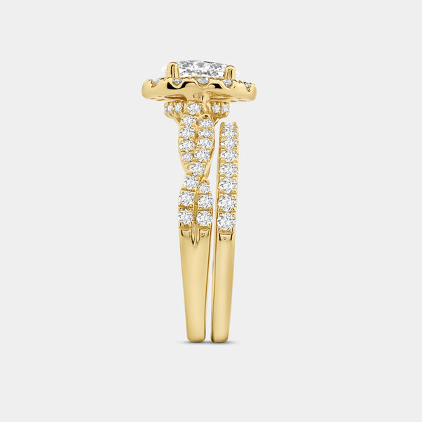 1 and 3/4 Carat Lab-Grown Diamond Oval-Shaped Halo Engagement Ring Set — GILDED New York
