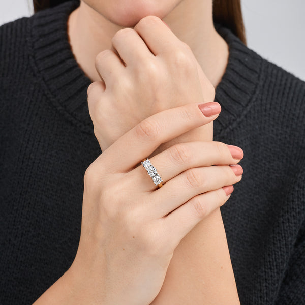 Gilded 1 Carat Lab-Grown Diamond Round-Shaped Three-Stone Ring Set In An Illusion Plate