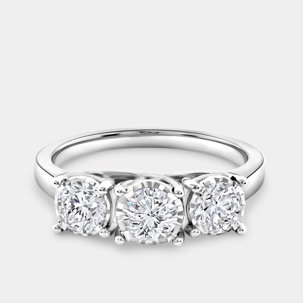 Gilded 1 Carat Lab-Grown Diamond Round-Shaped Three-Stone Ring Set In An Illusion Plate