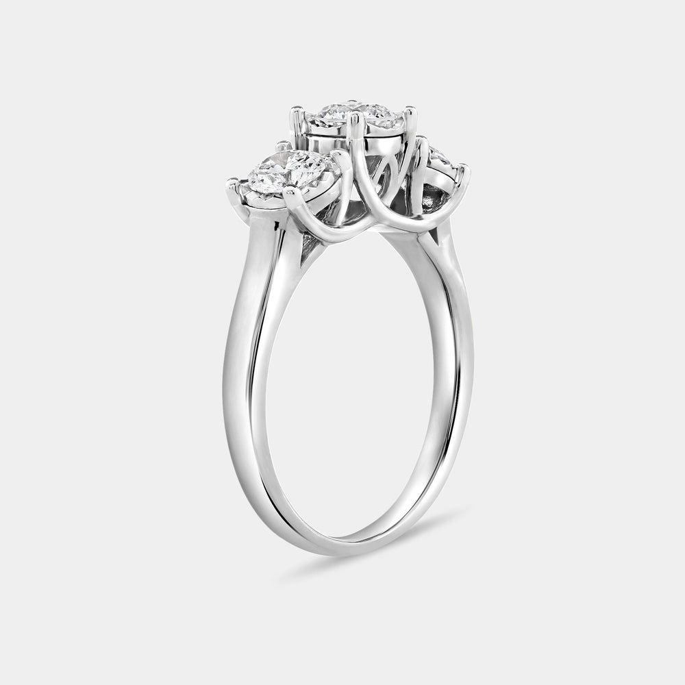 Gilded 1 Carat Lab-Grown Diamond Round-Shaped Three-Stone Ring Set In An Illusion Plate