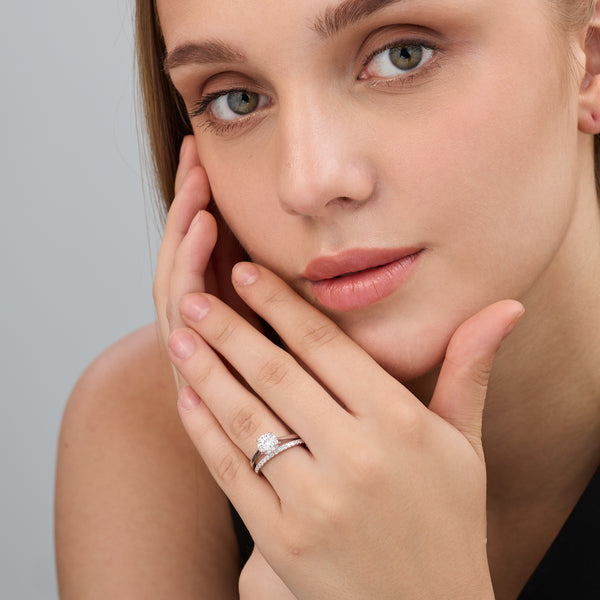1 Carat Lab-Grown Diamond Round-Shaped Hidden Halo Engagement Ring Set — GILDED New York