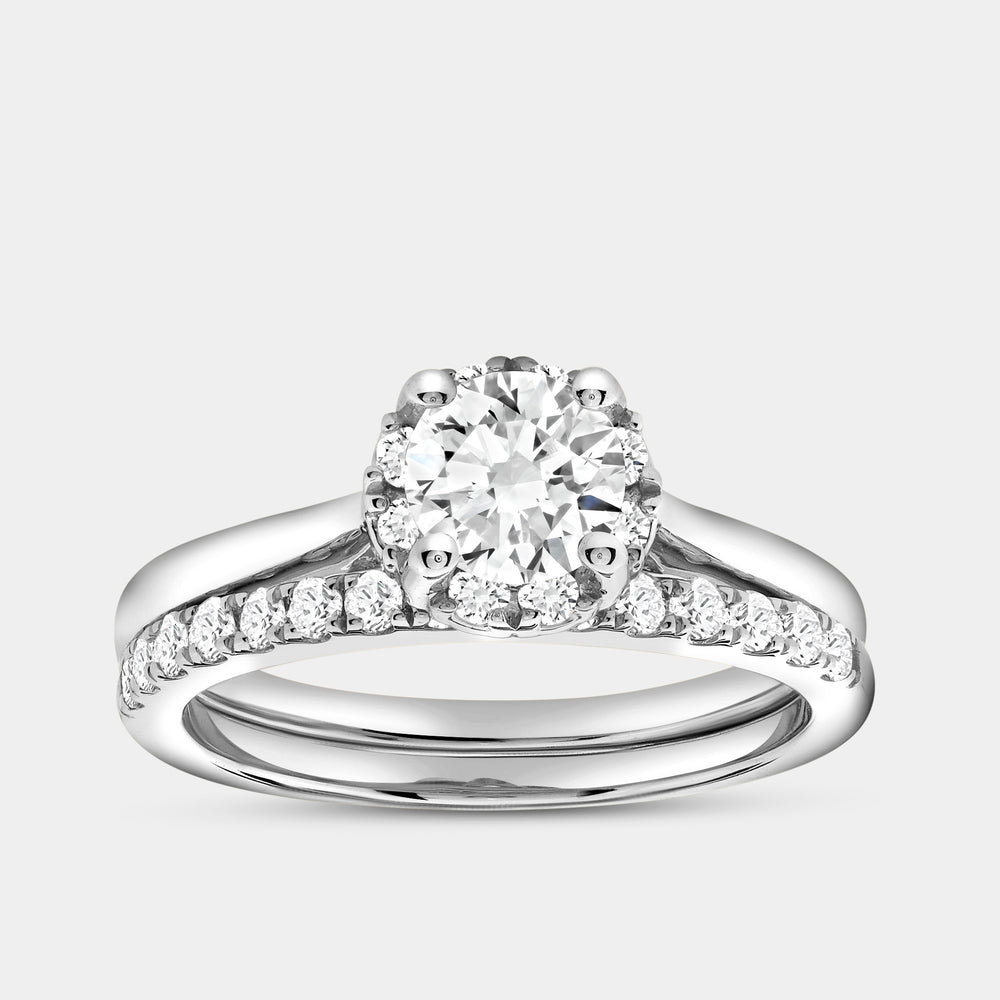 Gilded 1 Carat Lab-Grown Diamond Round-Shaped Hidden Halo Engagement Ring Set