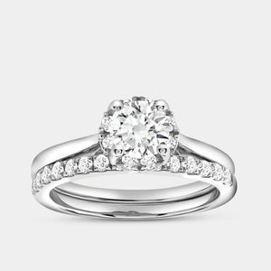 Gilded 1 Carat Lab-Grown Diamond Round-Shaped Hidden Halo Engagement Ring Set