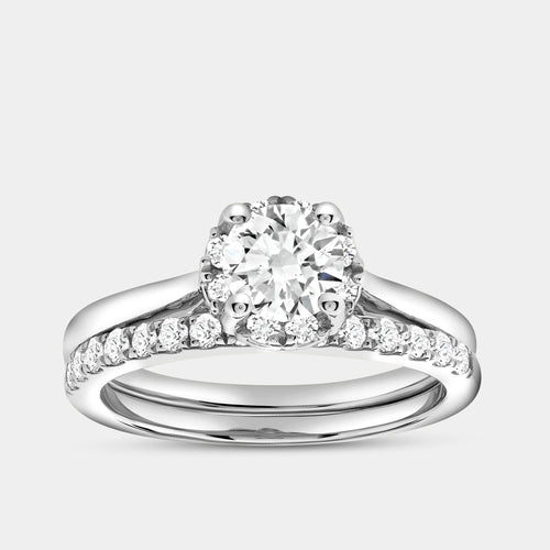 Gilded 1 Carat Lab-Grown Diamond Round-Shaped Hidden Halo Engagement Ring Set