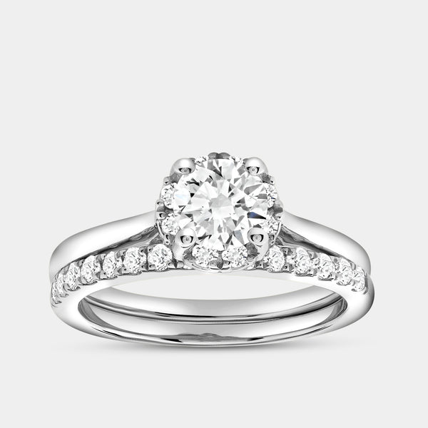 1 Carat Lab-Grown Diamond Round-Shaped Hidden Halo Engagement Ring Set — GILDED New York