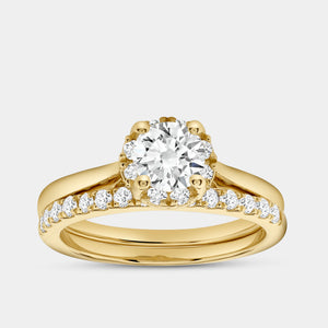 Gilded 1 Carat Lab-Grown Diamond Round-Shaped Hidden Halo Engagement Ring Set