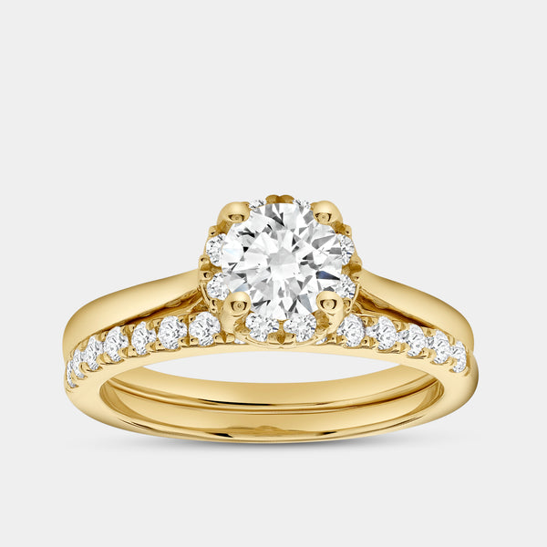 1 Carat Lab-Grown Diamond Round-Shaped Hidden Halo Engagement Ring Set — GILDED New York