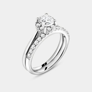 Gilded 1 Carat Lab-Grown Diamond Round-Shaped Hidden Halo Engagement Ring Set