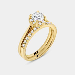 Gilded 1 Carat Lab-Grown Diamond Round-Shaped Hidden Halo Engagement Ring Set