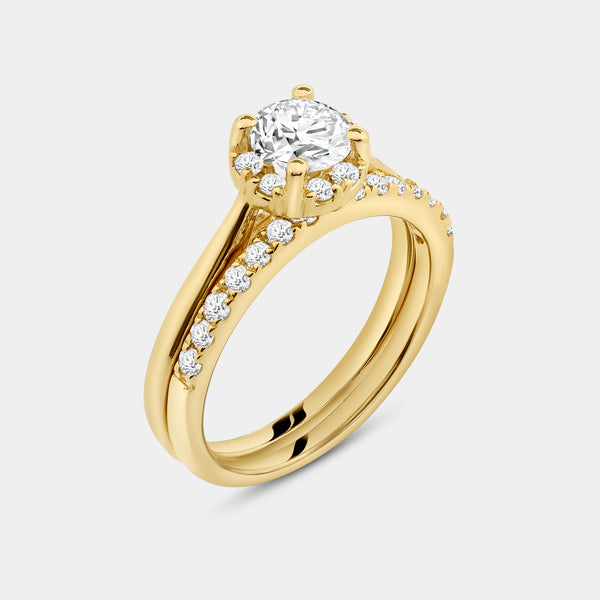 1 Carat Lab-Grown Diamond Round-Shaped Hidden Halo Engagement Ring Set — GILDED New York