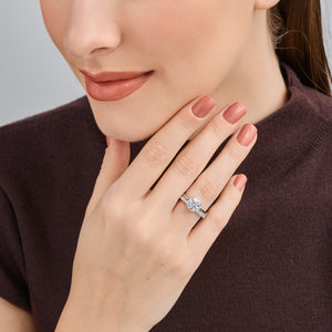 Gilded 2 Carat Lab-Grown Diamond Round-Shaped Hidden Halo Engagement Ring Set