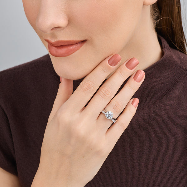 Gilded 2 Carat Lab-Grown Diamond Round-Shaped Hidden Halo Engagement Ring Set