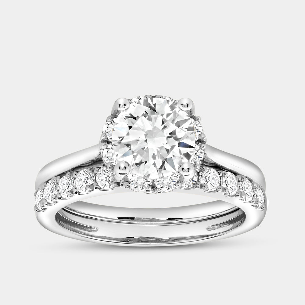 Gilded 2 Carat Lab-Grown Diamond Round-Shaped Hidden Halo Engagement Ring Set