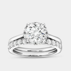 Gilded 2 Carat Lab-Grown Diamond Round-Shaped Hidden Halo Engagement Ring Set